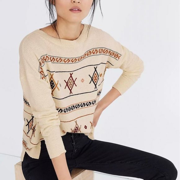 Madewell Sweaters - Madewell Ivory Embroidered Reseda Pullover Sweater sz Large